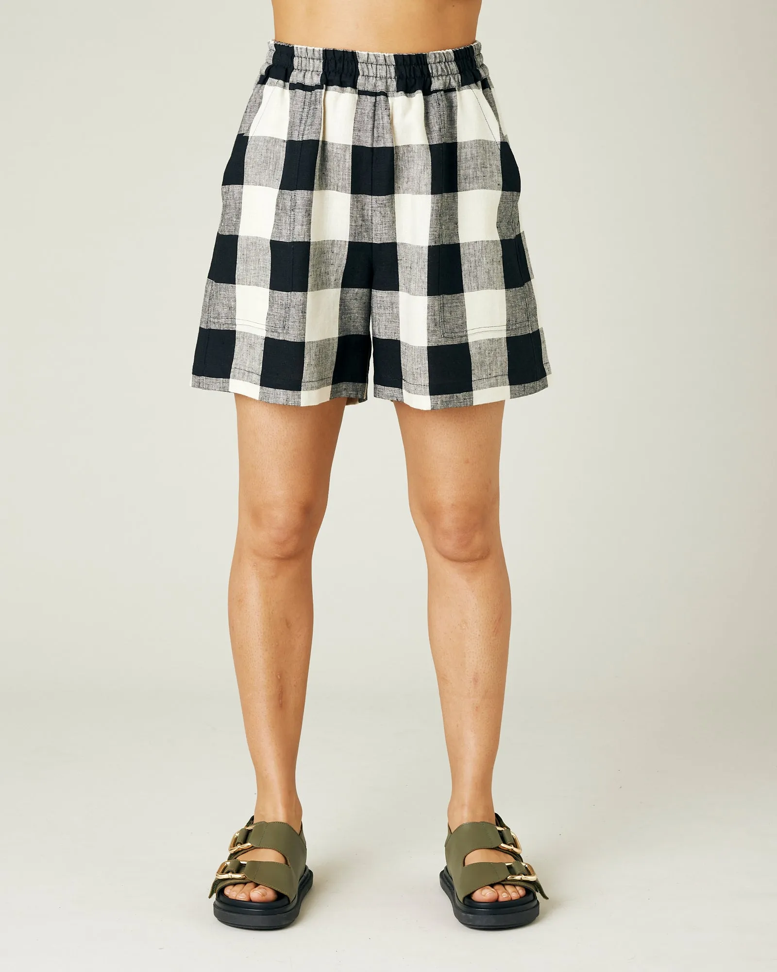 Ari Stone & Black Mega Check Linen Shorts