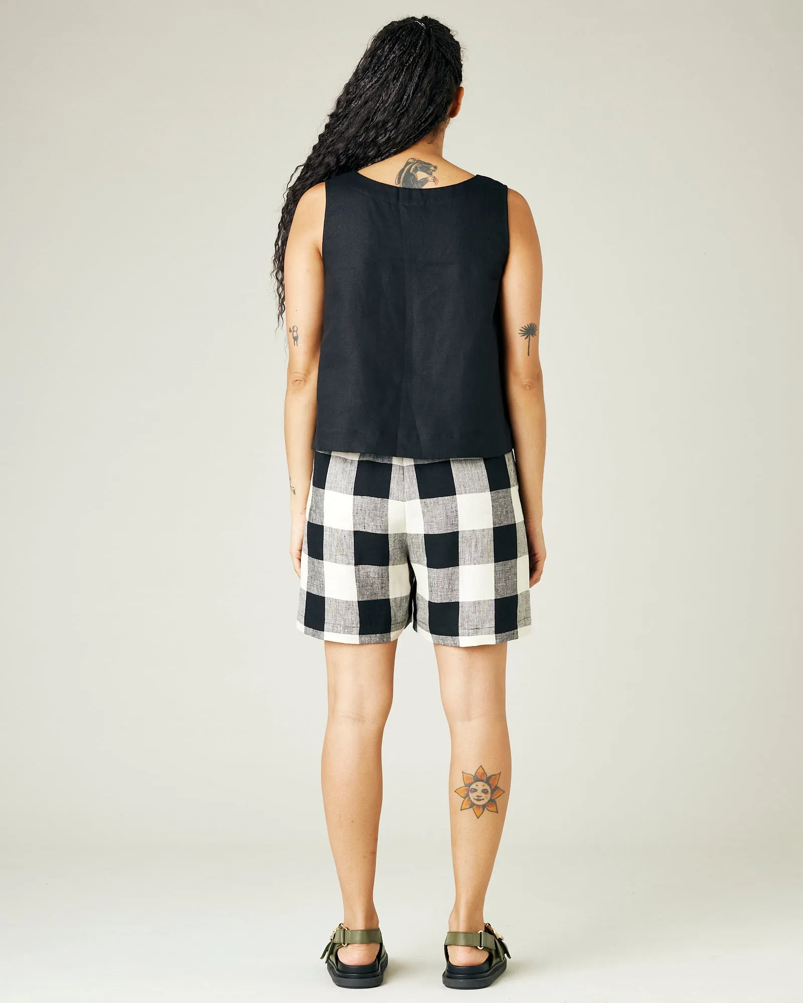Ari Stone & Black Mega Check Linen Shorts