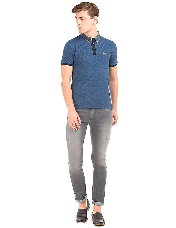 Arrow Blue Jeans Company Printed Cotton Pique Polo Shirt