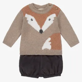 Beige & Grey Baby Shorts Set