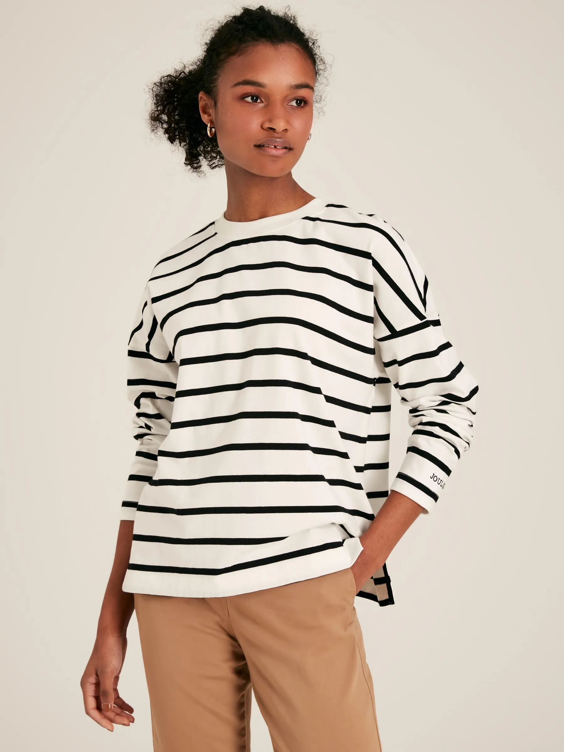 Black & Cream Long Sleeve Jersey Top