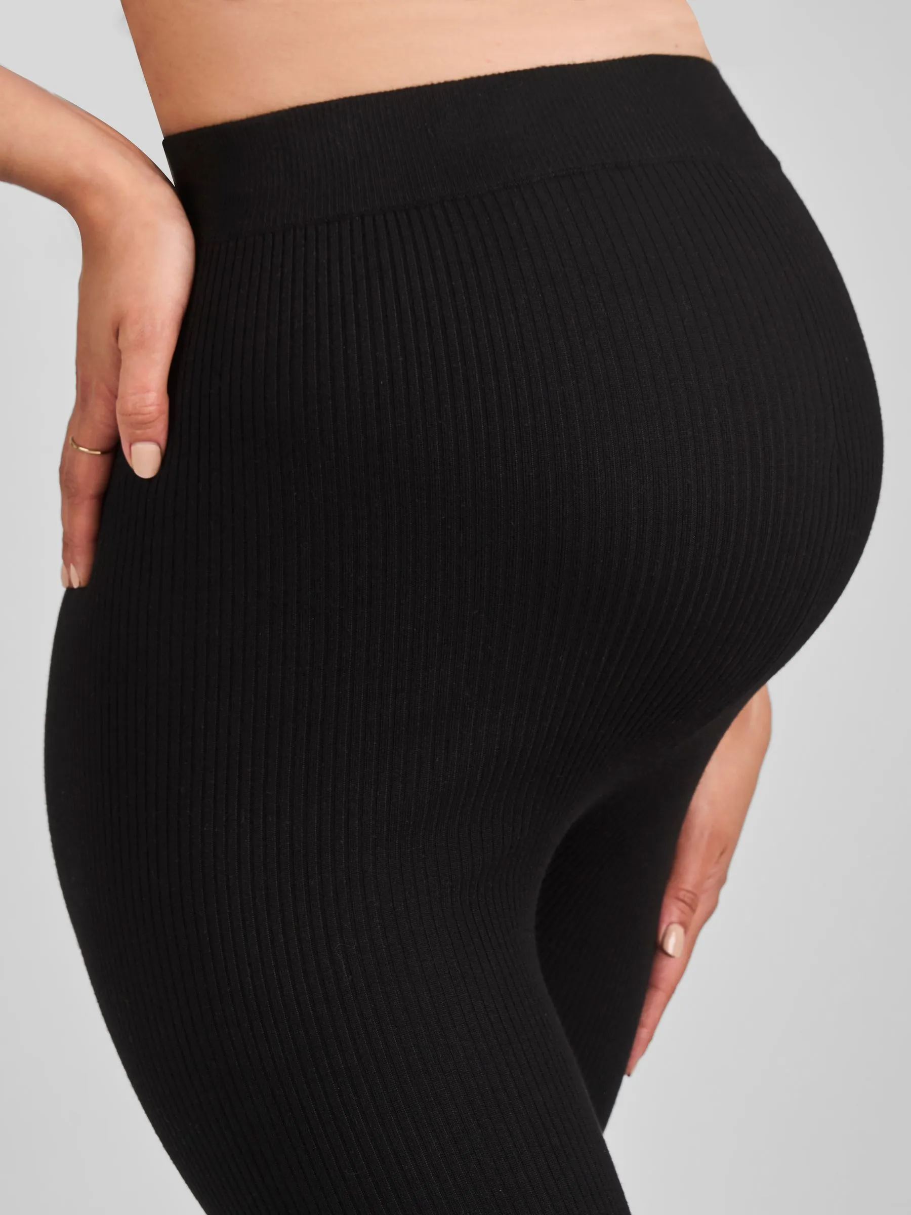 Black Maternity Knitted Rib Leggings