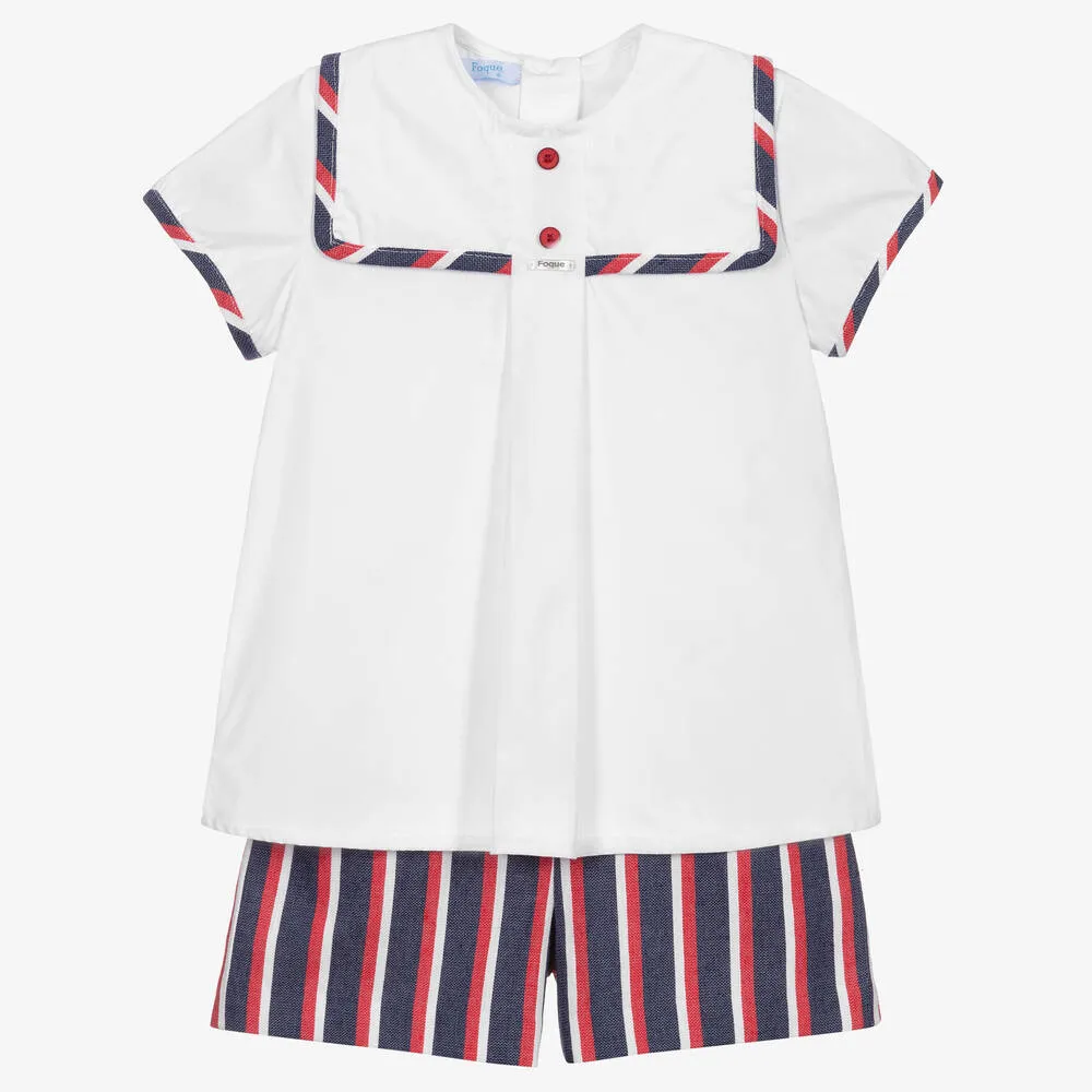Blue Stripe Sailor Shorts Set