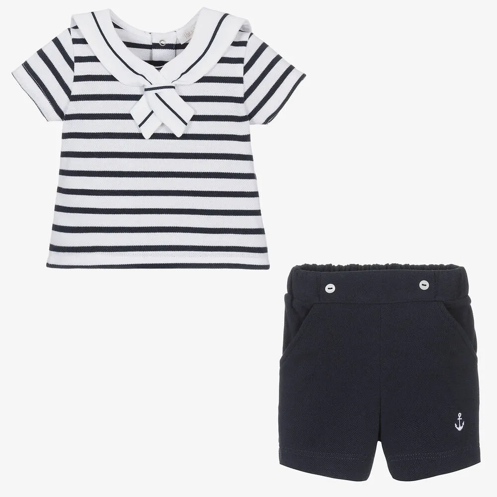 Boys Cotton Piqué Sailor Shorts Set