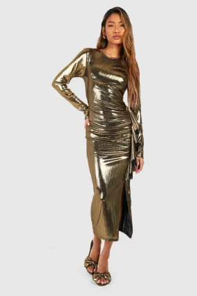 Dresses | Metallic Long Sleeve Frill Ruched Midaxi Dress | boohoo