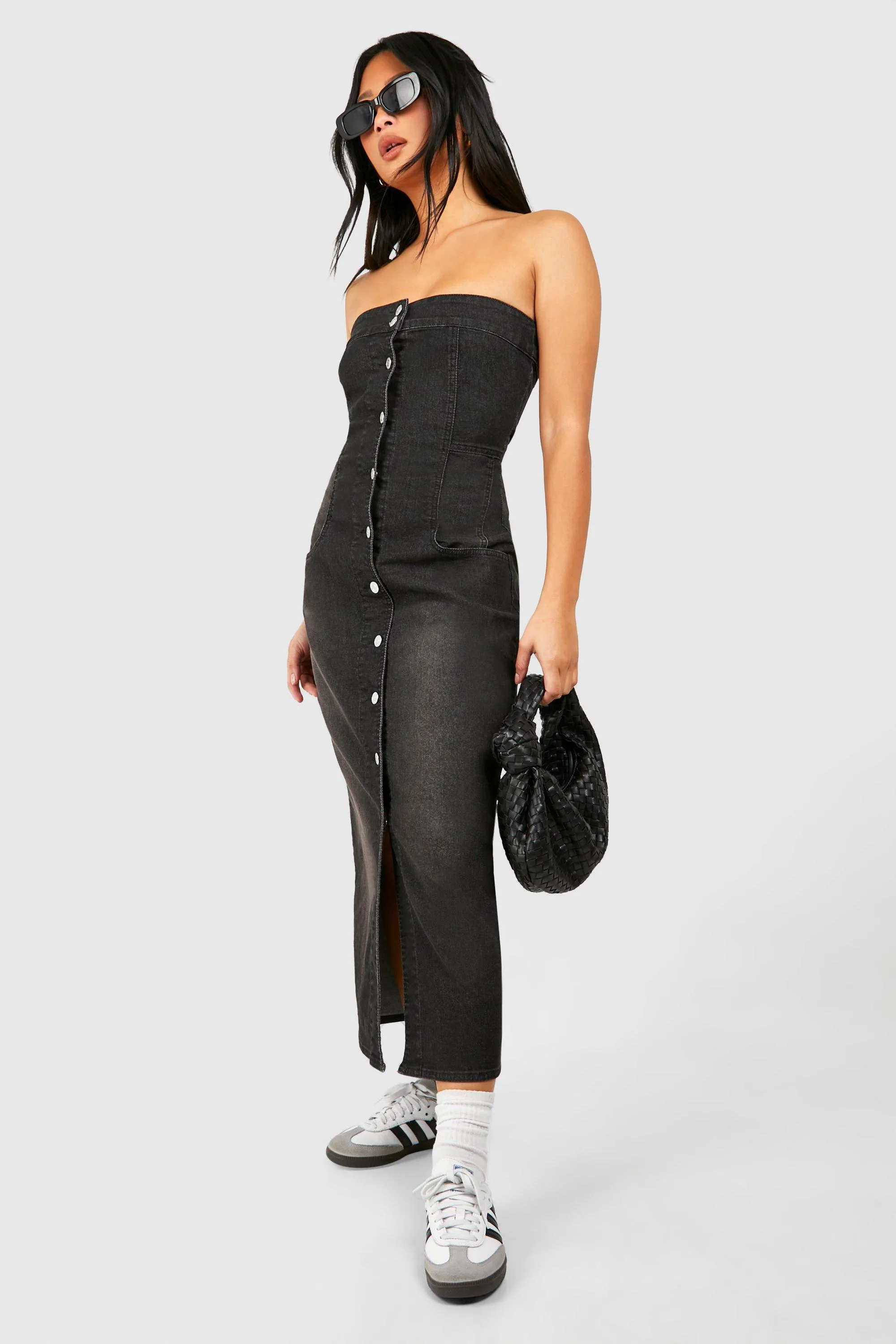 Dresses | Petite Brown Vintage Wash Denim Midaxi Dress | boohoo