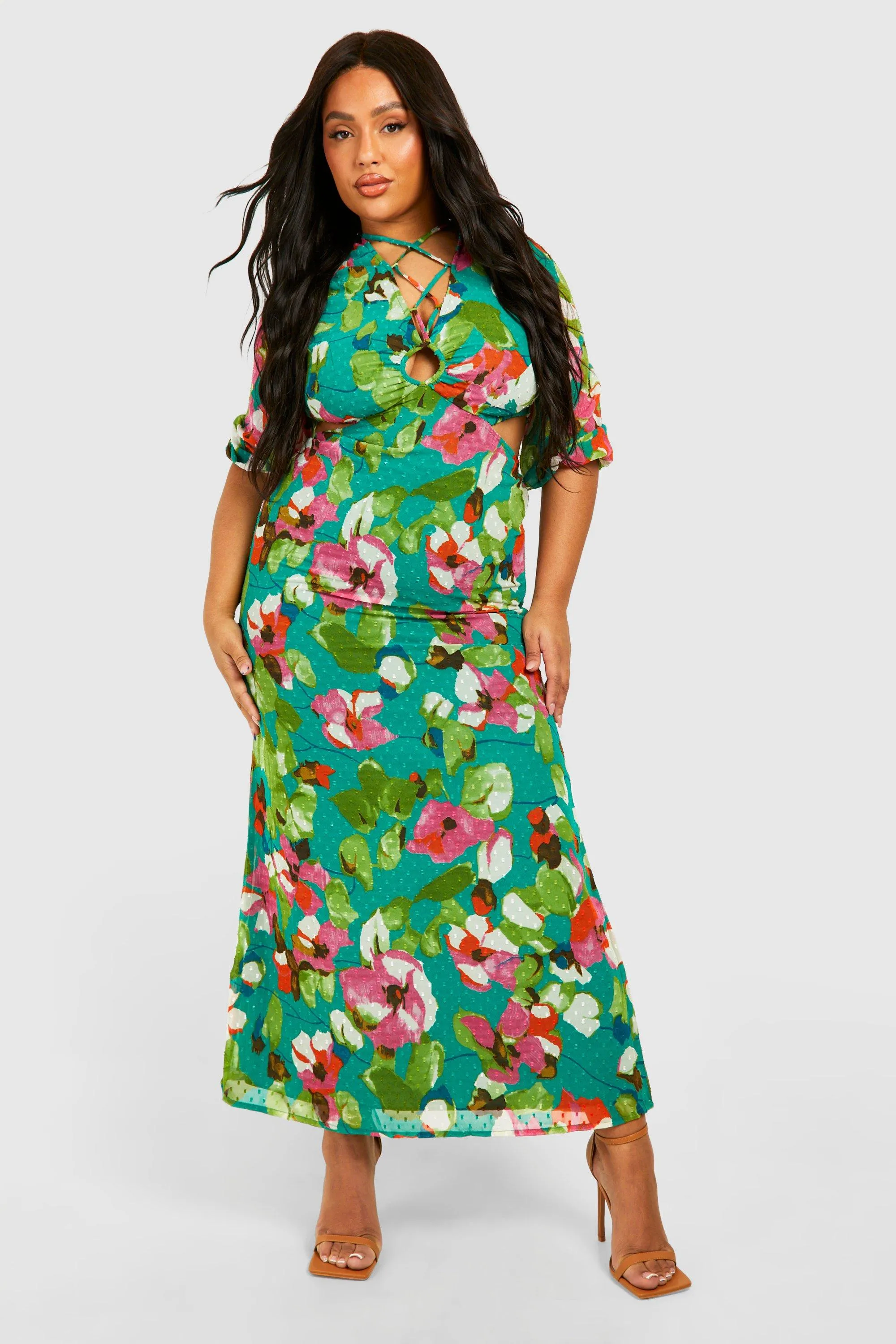 Dresses | Plus Woven Floral Print Plunge Long Sleeve Midaxi Dress | boohoo
