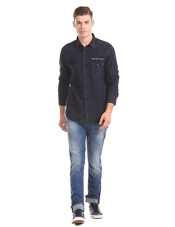 Ed Hardy Men Blue Stone Wash Cotton Stretch Jeans