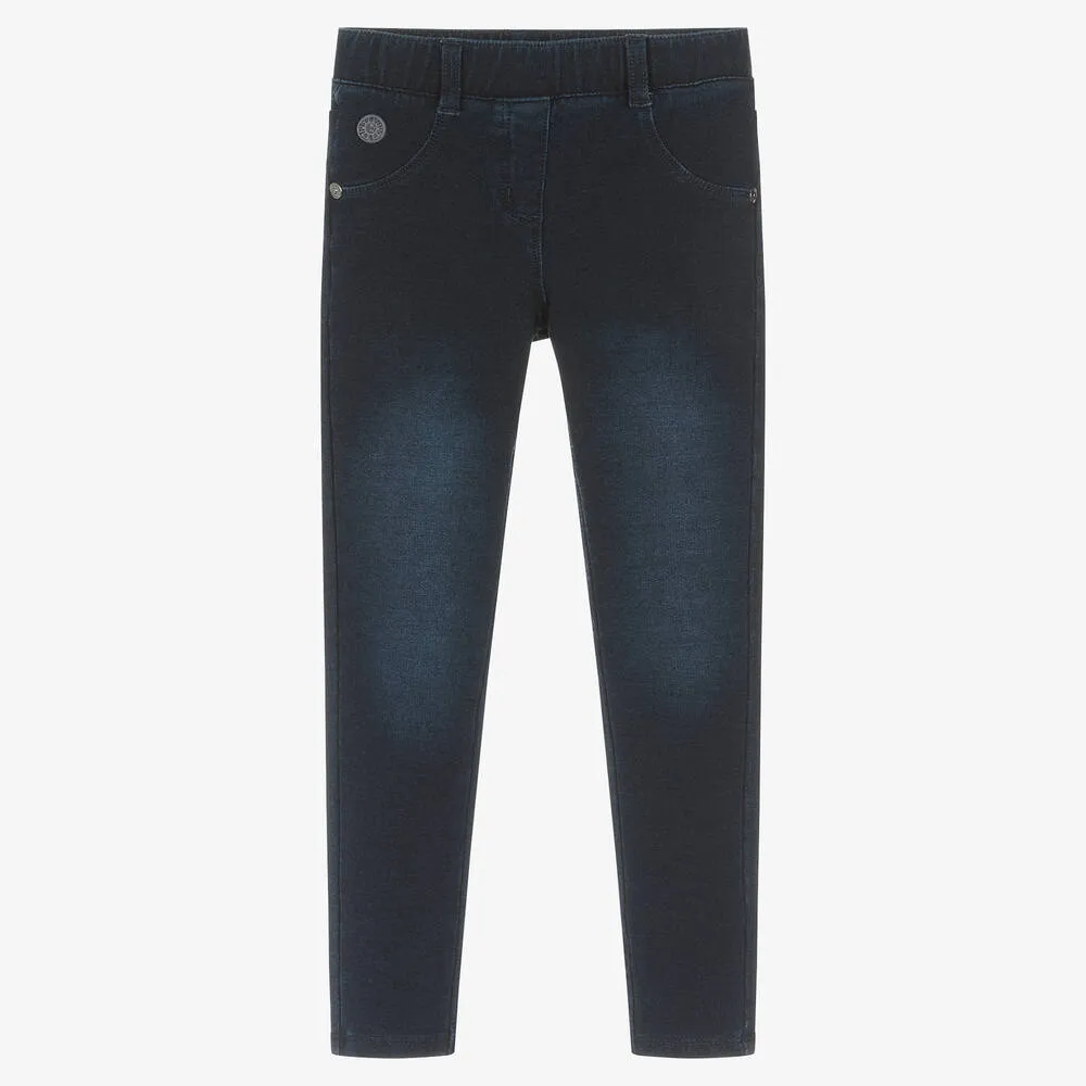 Girls Navy Blue Cotton Jersey Jeggings