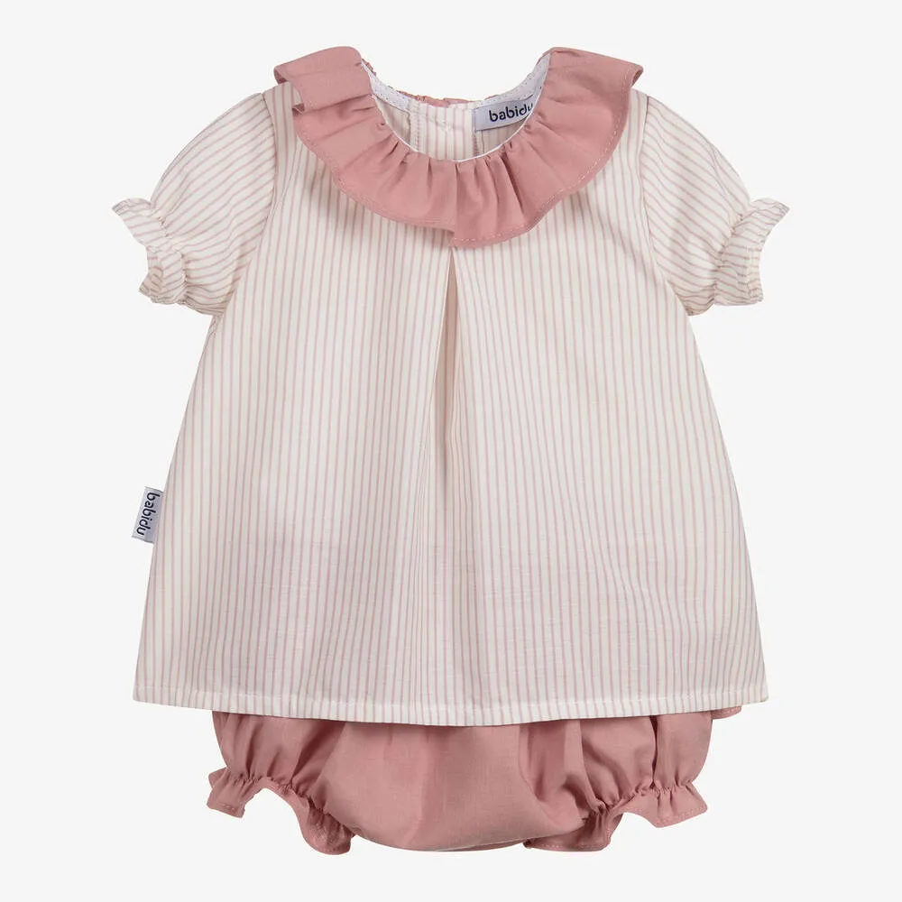 Girls Pink & Ivory Shorts Set