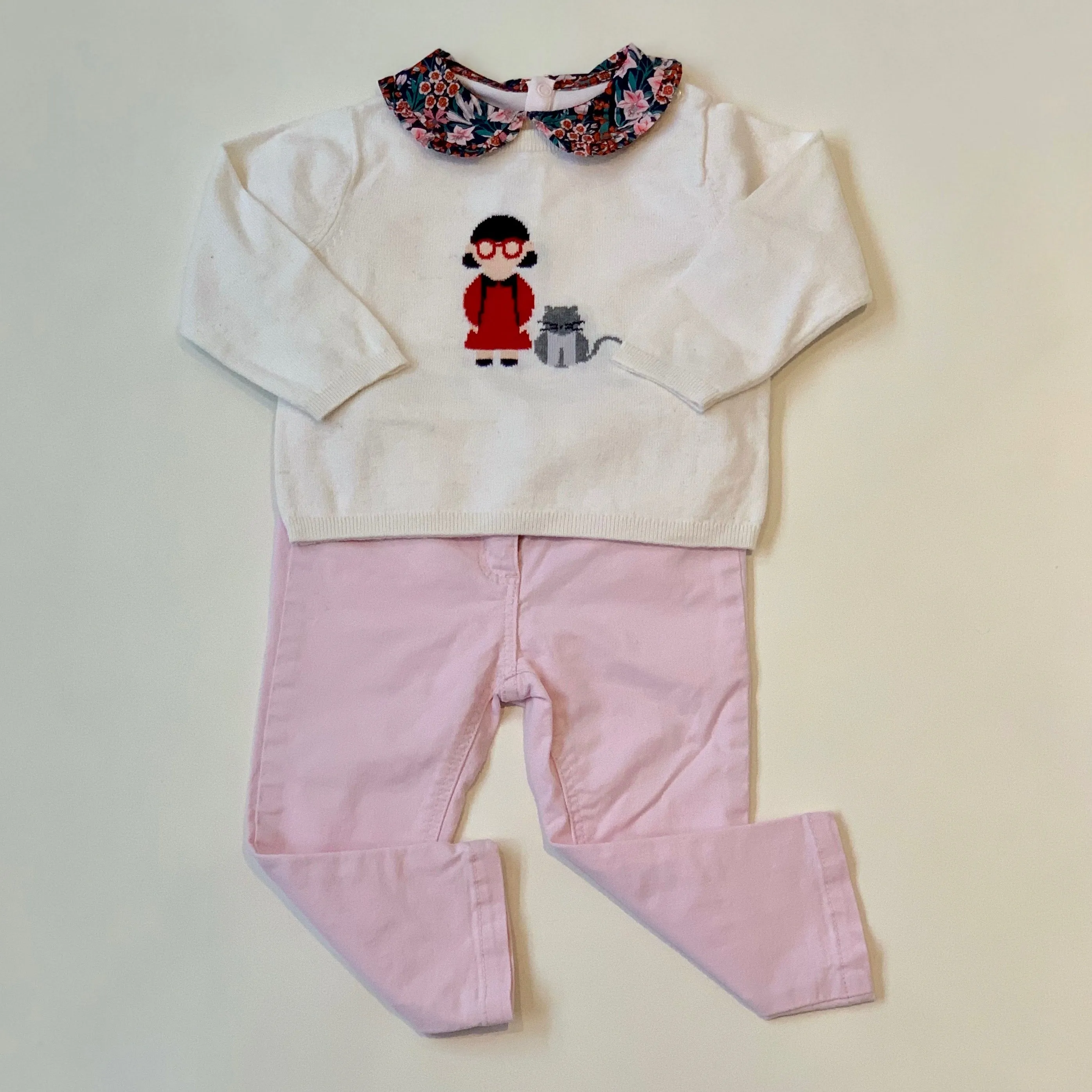 Jacadi Pale Pink Jeans With Bows: 18 Months