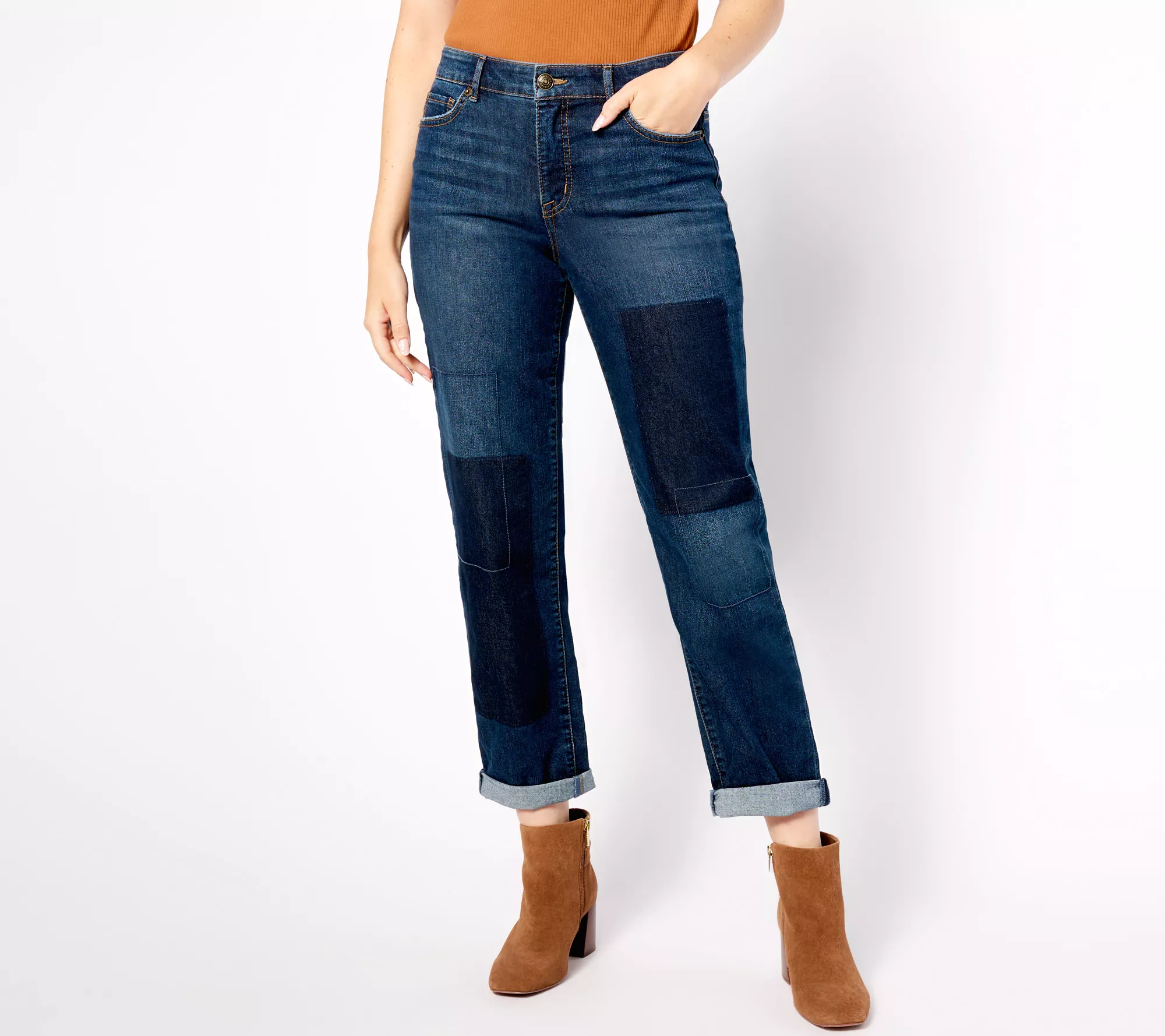 LOGO by Lori Goldstein Regular Shadow Patch Boyfriend Jeans