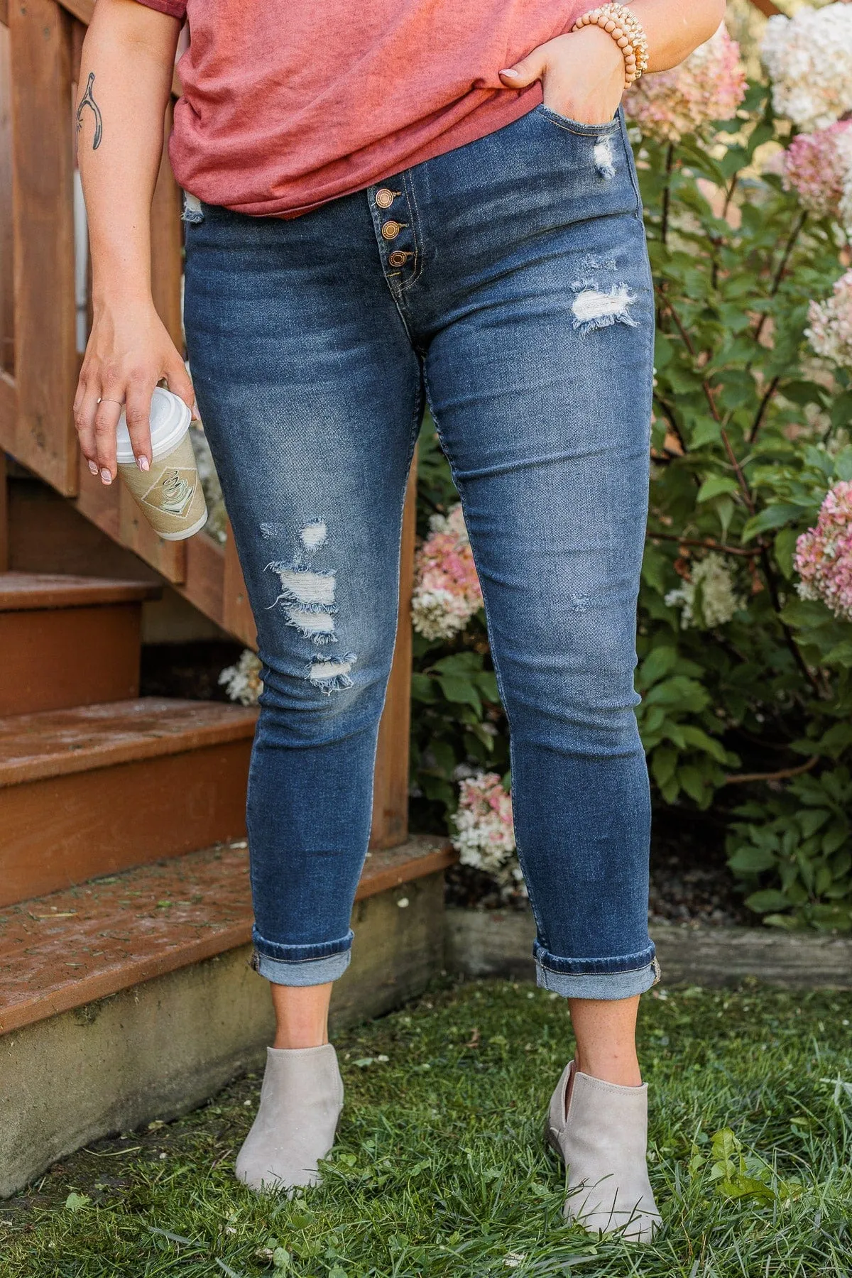 Mack & Mal Button Fly Skinny Jeans- Alani Wash