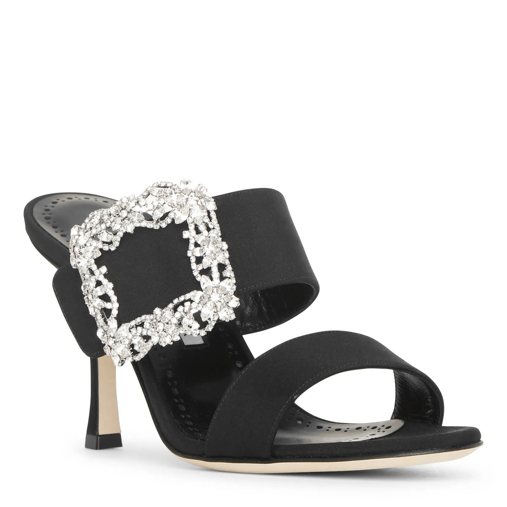 Manolo Blahnik Gable Jewel 90 black crepe mule sandals