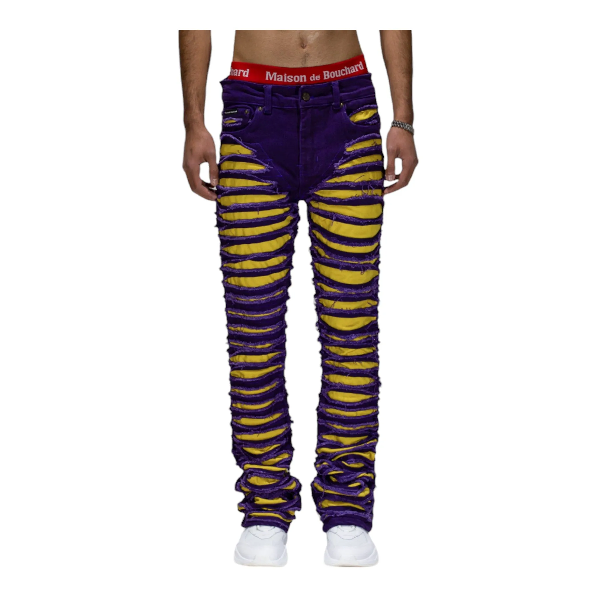 MDB Brand Dual Color Distressed Stacked Denim Jeans