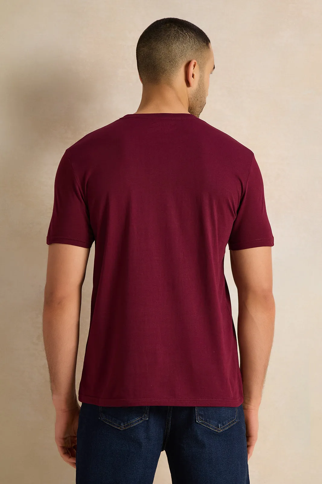 Men Burgundy Graphic T-Shirt