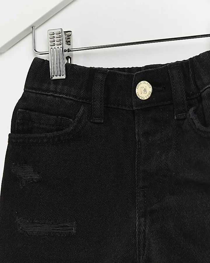 Mini girls black mom denim shorts