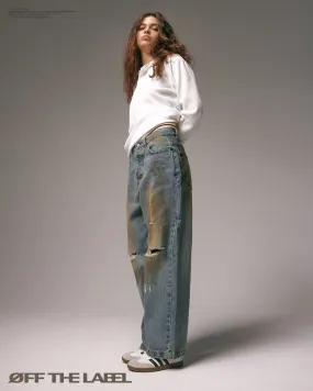 Off The Label Grunge Wash Straight-Leg Ankle-Length Jeans