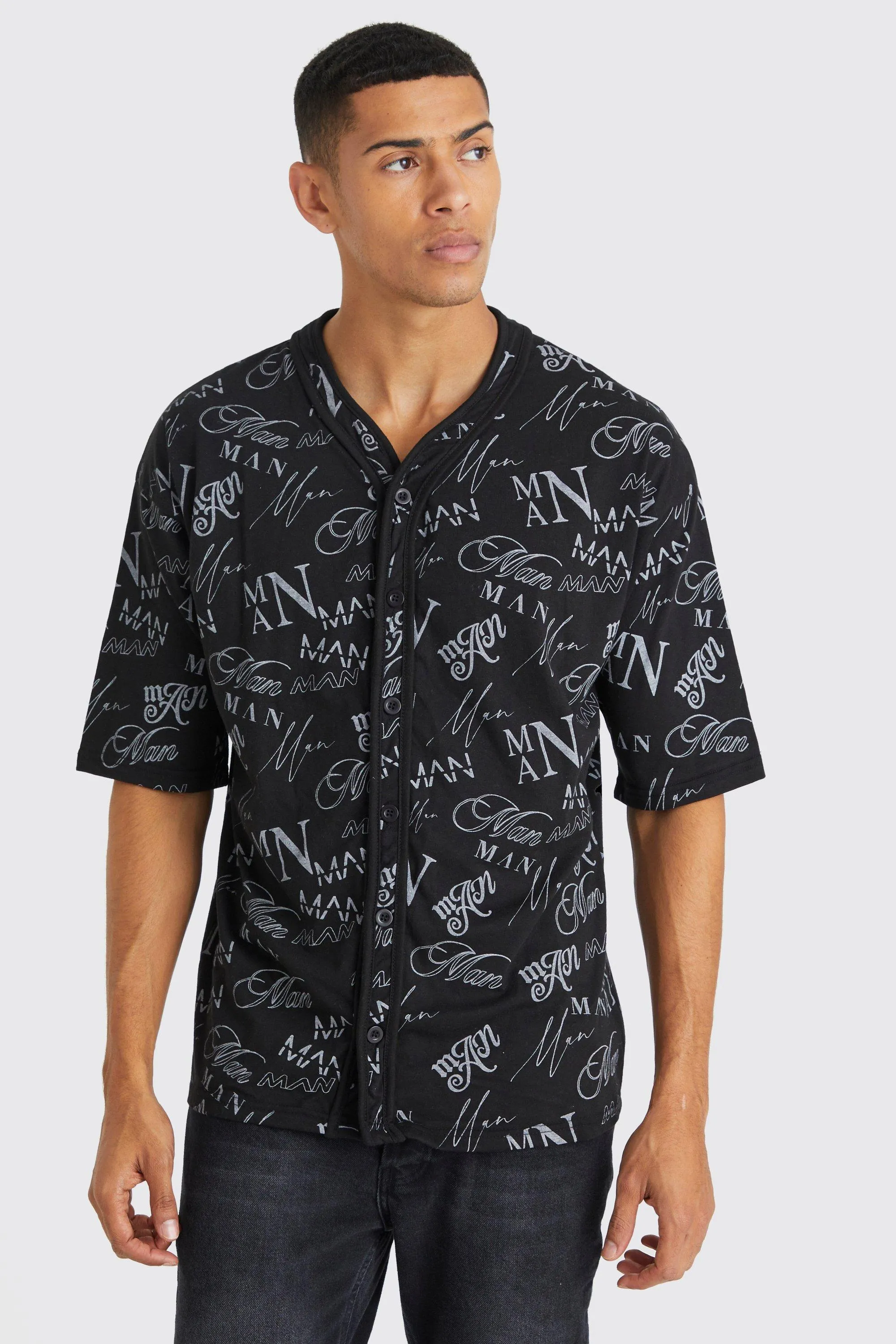 Oversized Baseball Man Graffiti Jersey Shirt | boohooMAN UK
