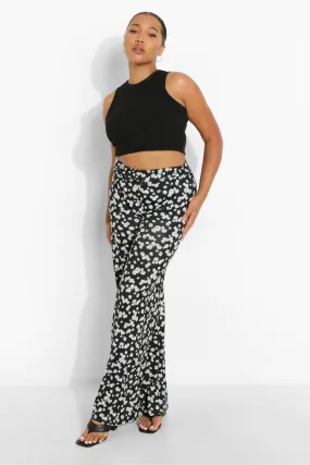 Plus Jersey Daisy Print Wide Leg Pants