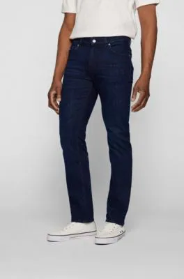 Regular-fit jeans in dark-blue cashmere-touch denim
