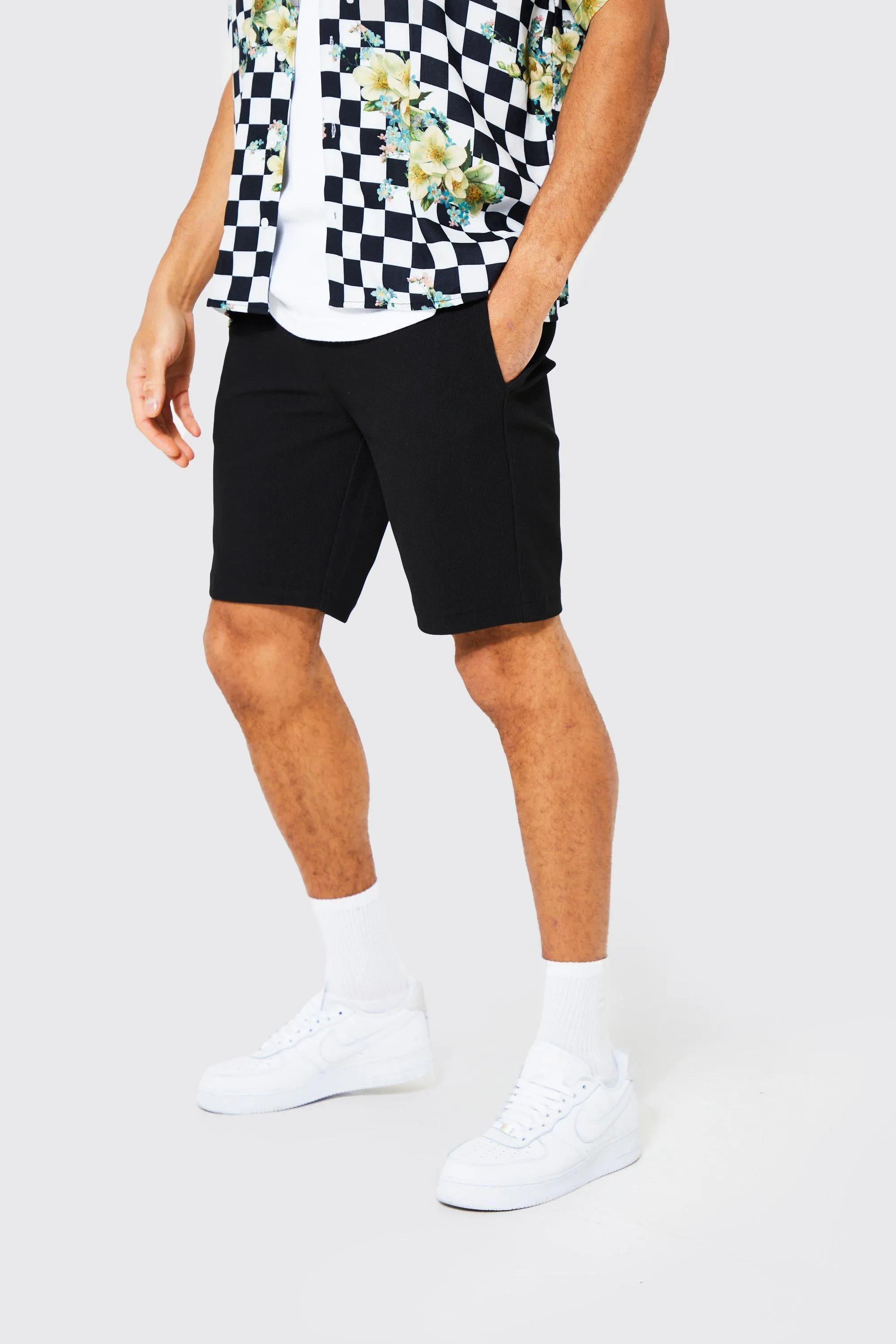 Regular Fit Plisse Shorts | boohooMAN UK