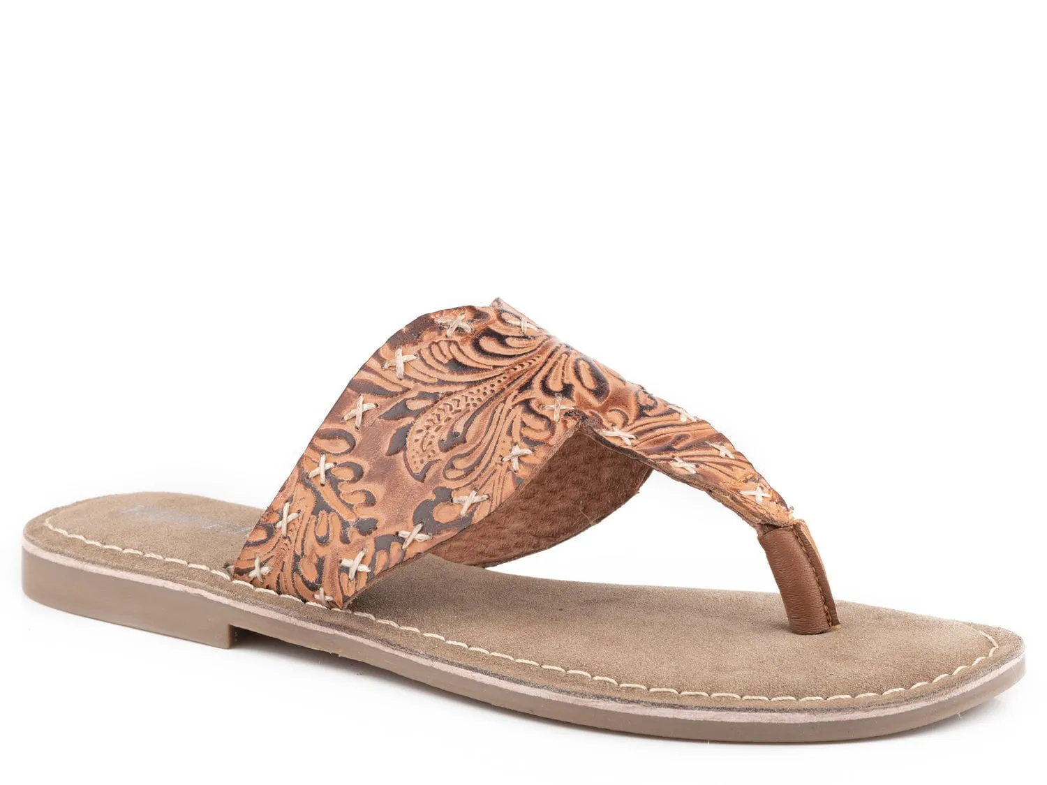Roper Womens Juliet Tan Leather T-Strap Sandals