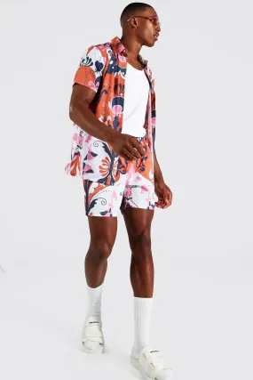 Short Sleeve Abstract Shirt And Swim Shorts