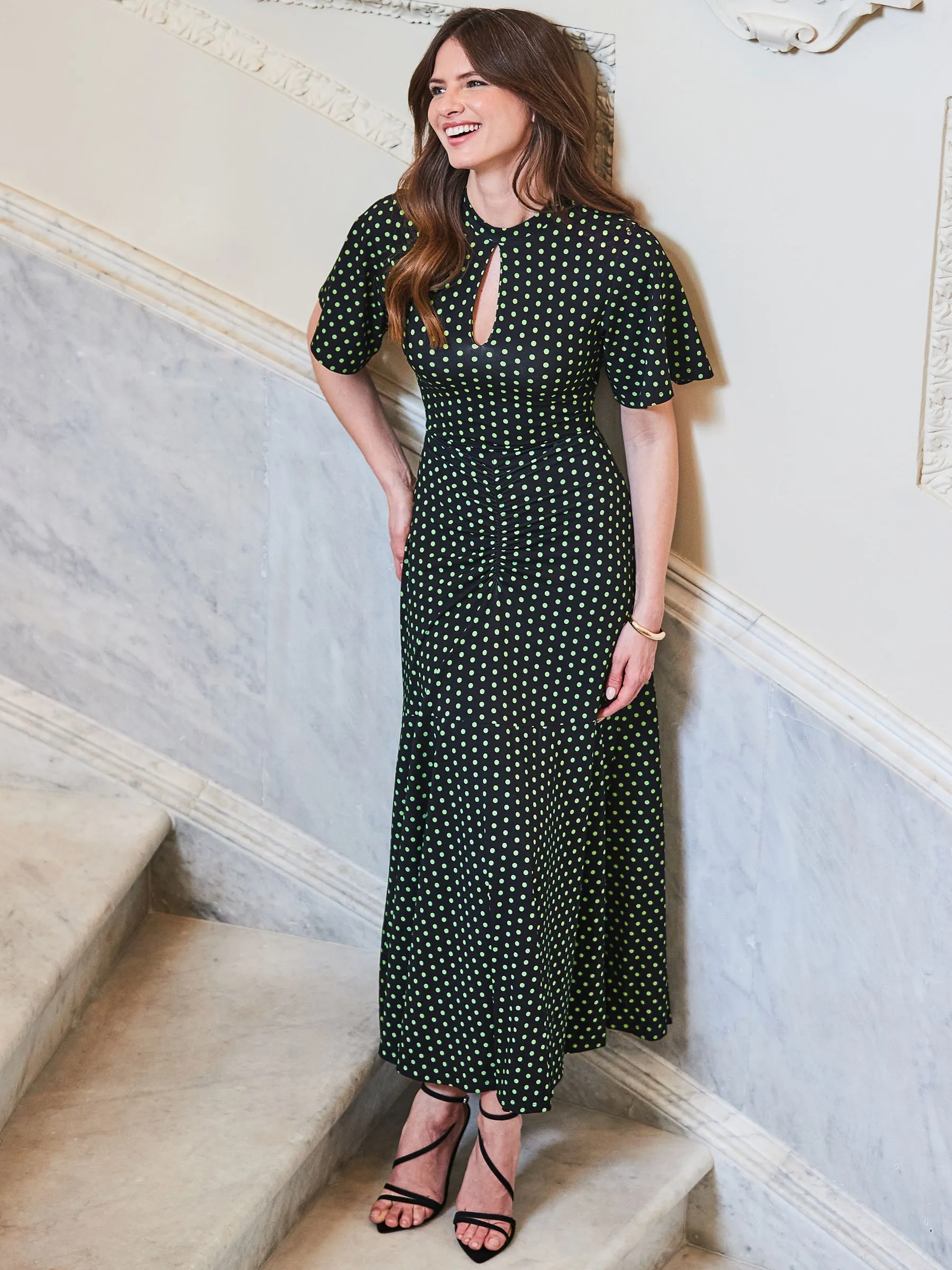 Sosandar Black Spot Print Keyhole Detail Jersey Dress