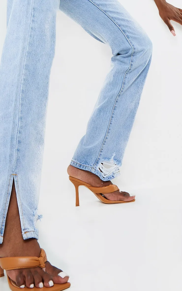 Tall Light Blue Wash Split Hem Straight Leg Jeans