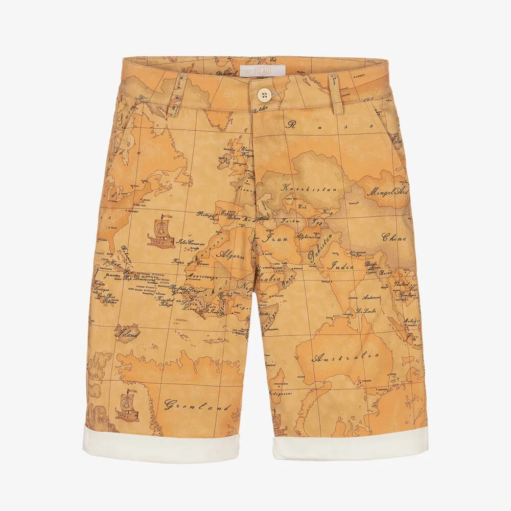 Teen Boys Beige Geo Map Shorts