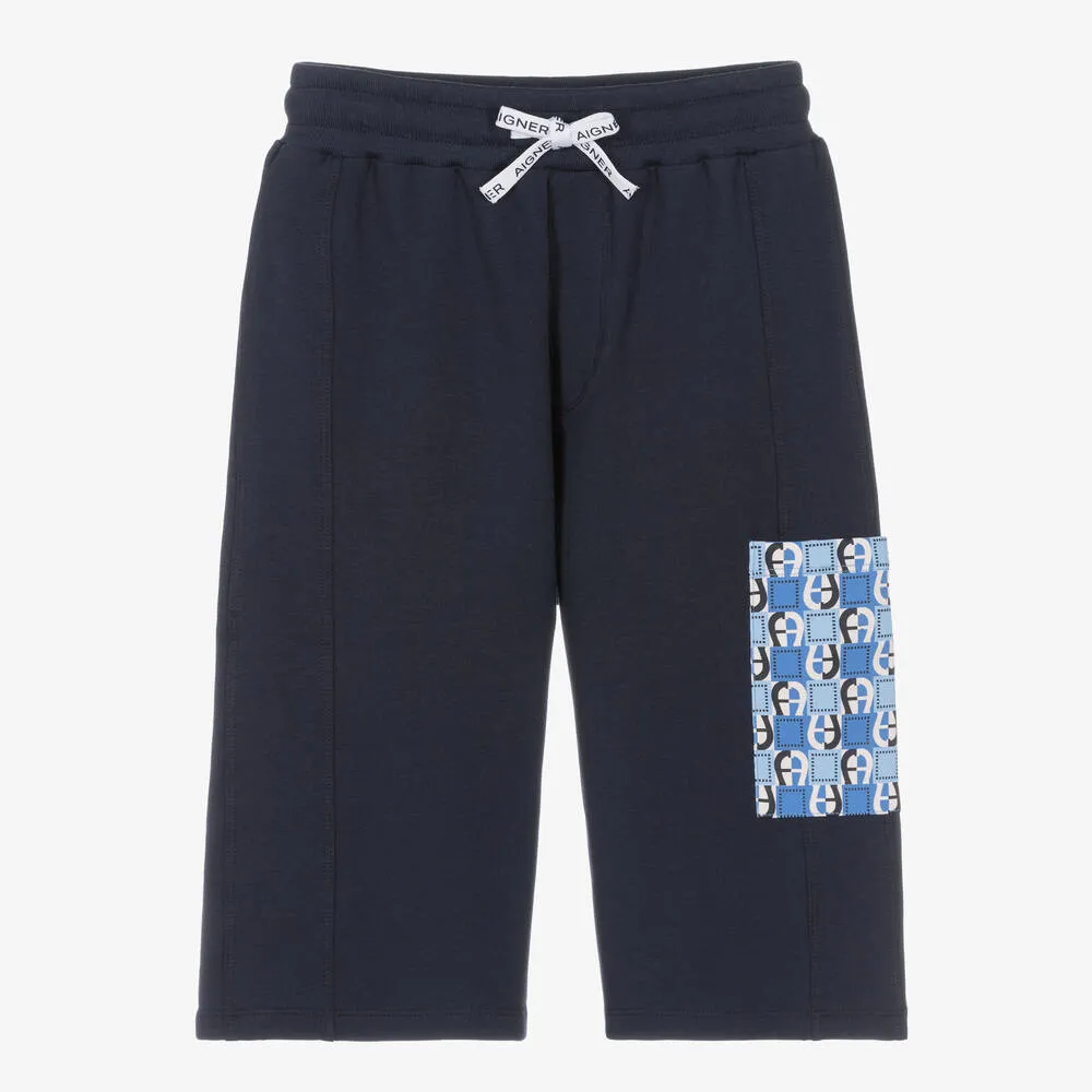Teen Boys Blue Cotton Jersey Shorts