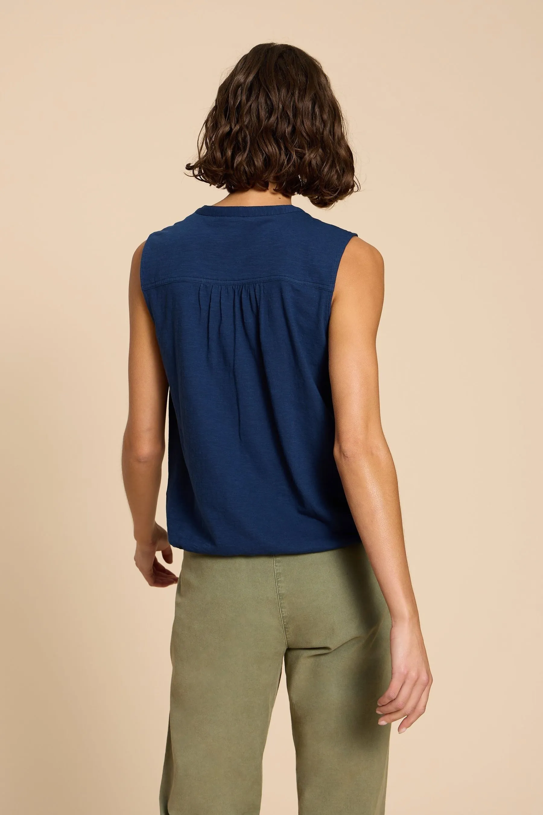 White Stuff Blue Tulip Jersey Sleeveless Shirt