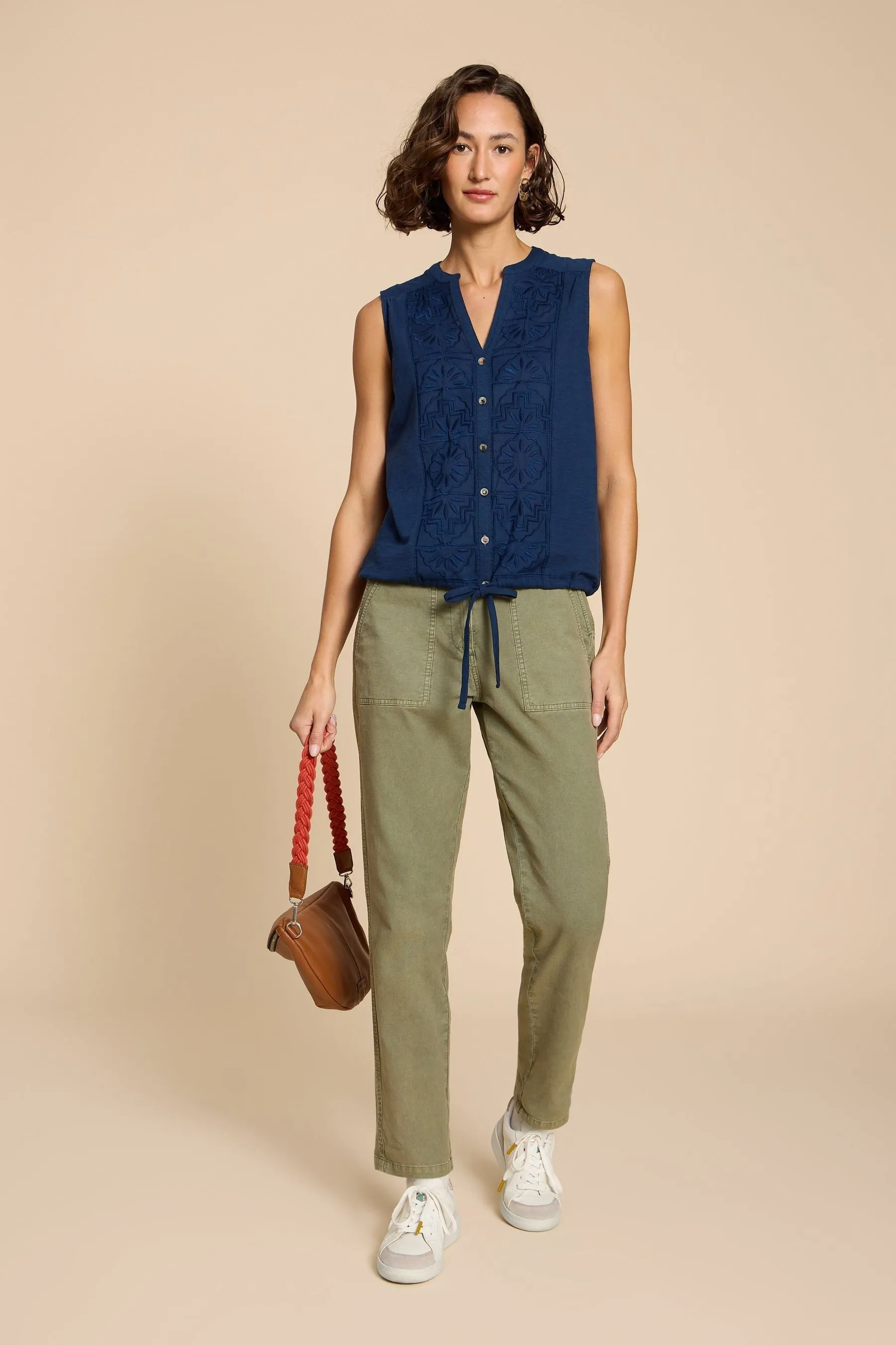 White Stuff Blue Tulip Jersey Sleeveless Shirt