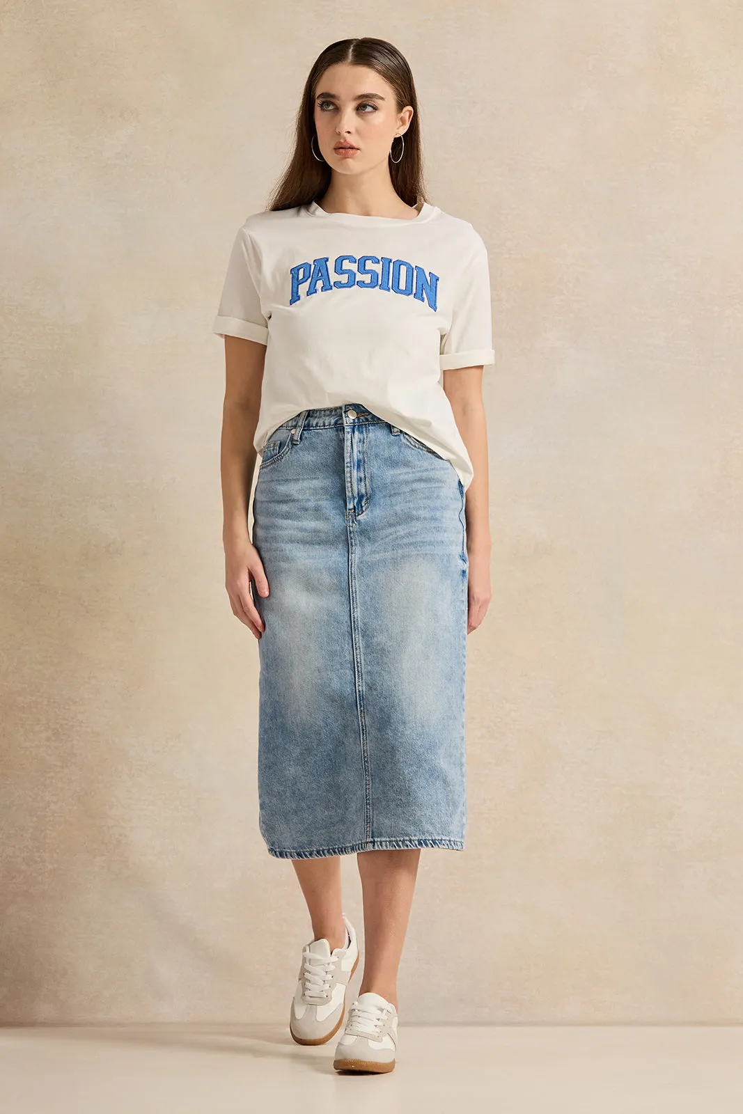 Women White Embroidered T-Shirt
