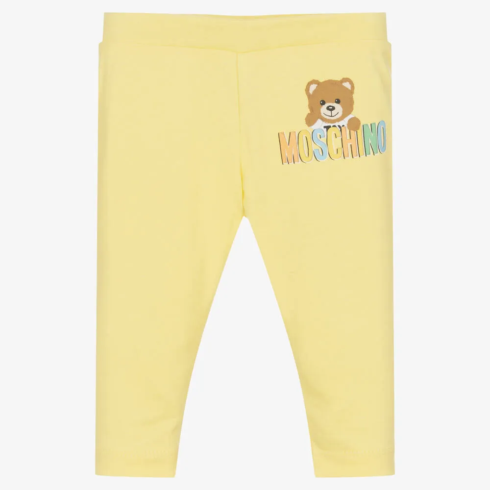 Yellow Cotton Teddy Bear Logo Leggings